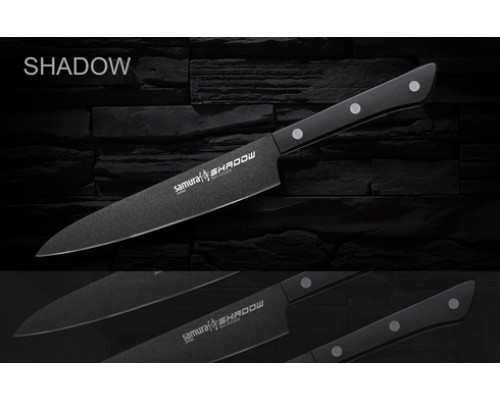 Samura Нож кухонный Shadow SH-0023/K универсальный 150мм, сталь AUS-8, ABS пластик (Black-coating)